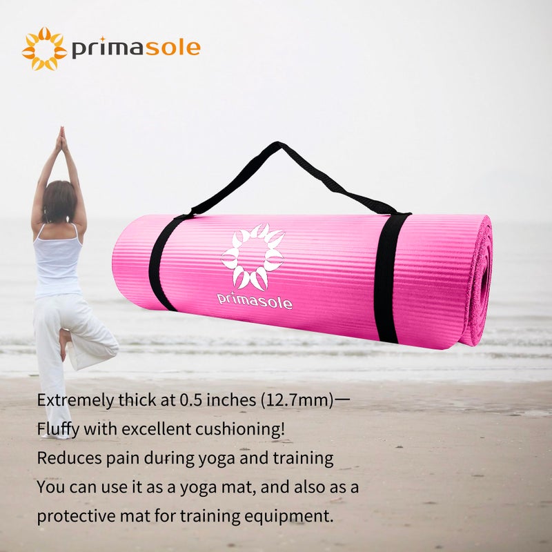 Primasole Thick Yoga Mat, 1/2-Inch Extra Thick NBR Mat with Enhanced Stability - Textured Design, Lightweight Mat with Carrying Strap & Case for Yoga, Pilates, Gym & Home Use (Multiple Colors) - Image 2